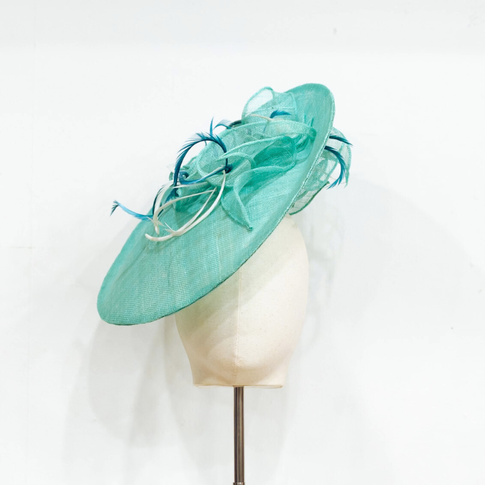Amelia Aqua Perching Hat by Isabella Josie Royal Ascot Hat One of a kind