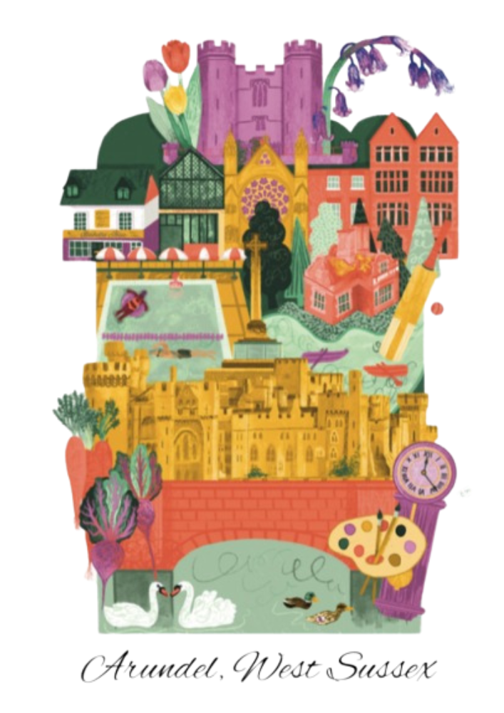 Arundel Art Print Postcard  from Sussex Hats by Isabella Josie