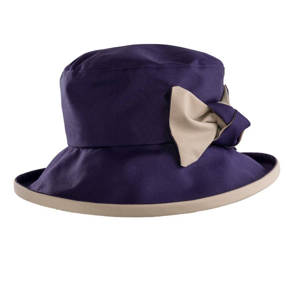 Waterproof Hat-in-a-Bag Packable Elegant ladies Hat with Side Bow & Pouch