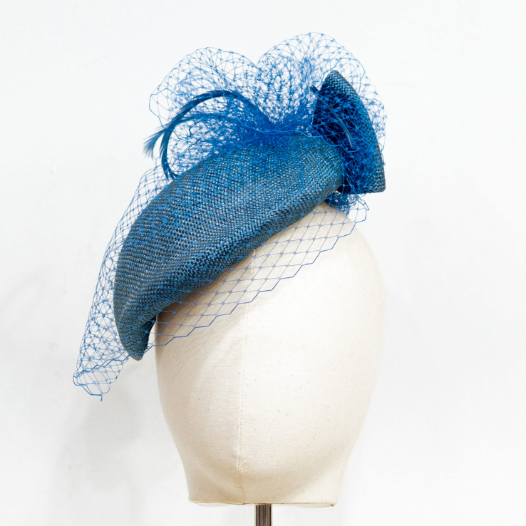 Belinda: Veiled Denim Blue Teardrop Cocktail Hat | Isabella Josie