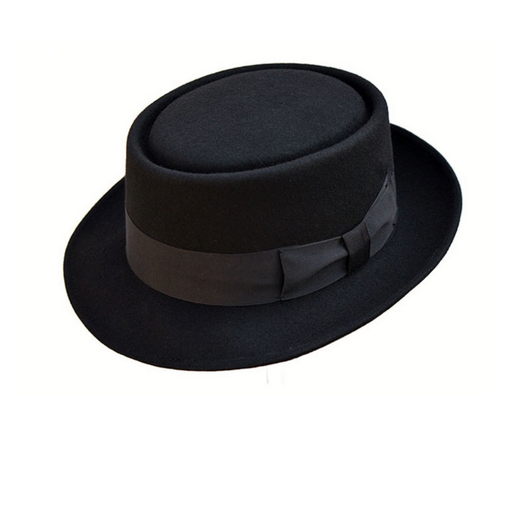 Felt pork pie hat with ribbon band and bow available at Sussex Hats, Arundel