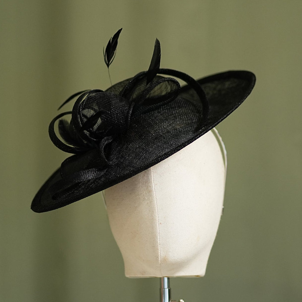 Black Travel Disc Hatinator Wedding Guest from Sussex Hats by Isabella Josie