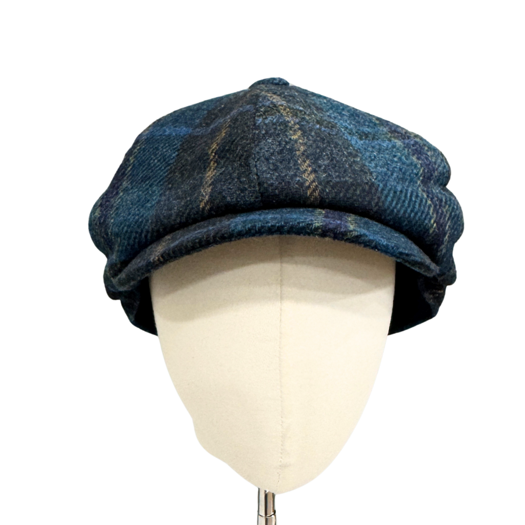 Navy and Teal Check Mallalieus Tweed Ladies Bakerboy Cap