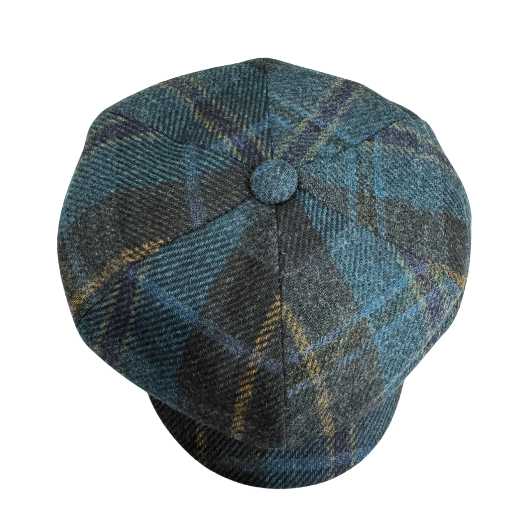 Navy and Teal Check Mallalieus Tweed Ladies Bakerboy Cap