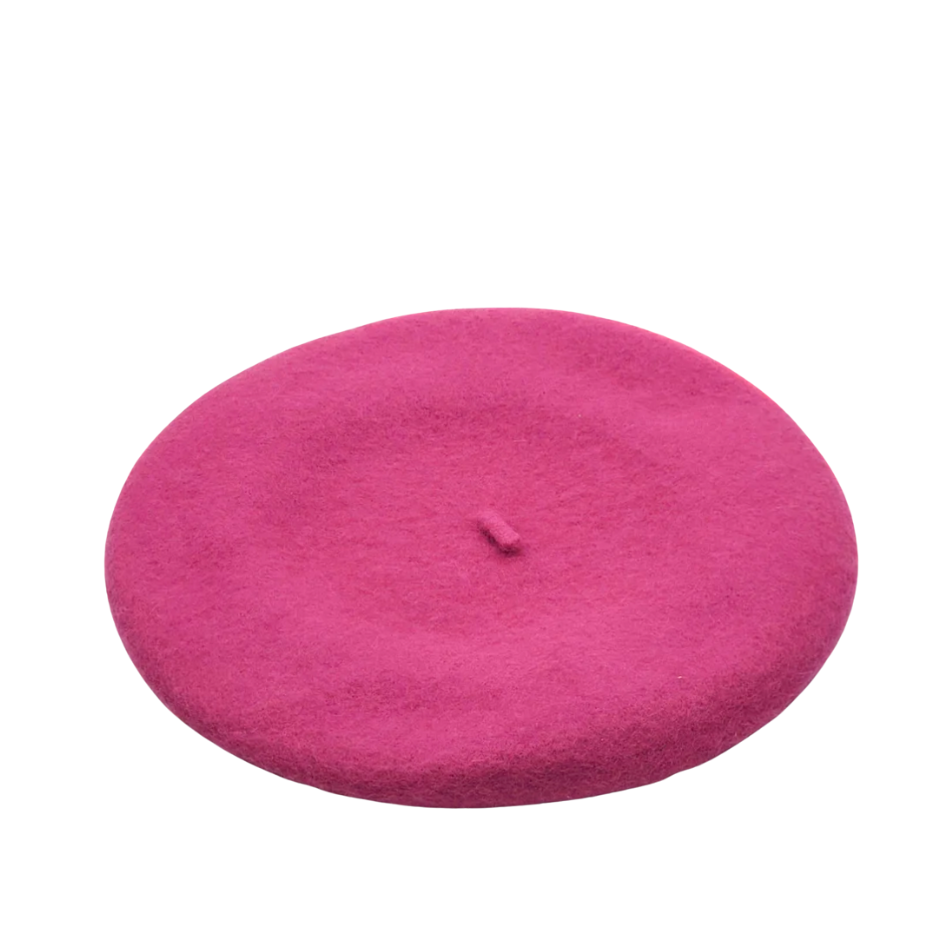 Cerise Pink  Wool Felt Beret 