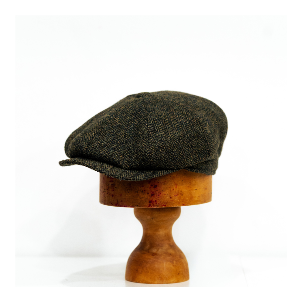 Dark Green Herringbone Tweed Baker boy cap Denton Mens winter cap from Sussex Hats by Isabella Josie