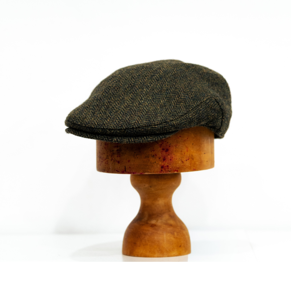 Dark Green Herringbone Tweed Flat Cap ideal for Goodwood Revival from Sussex Hats by isabella Josie