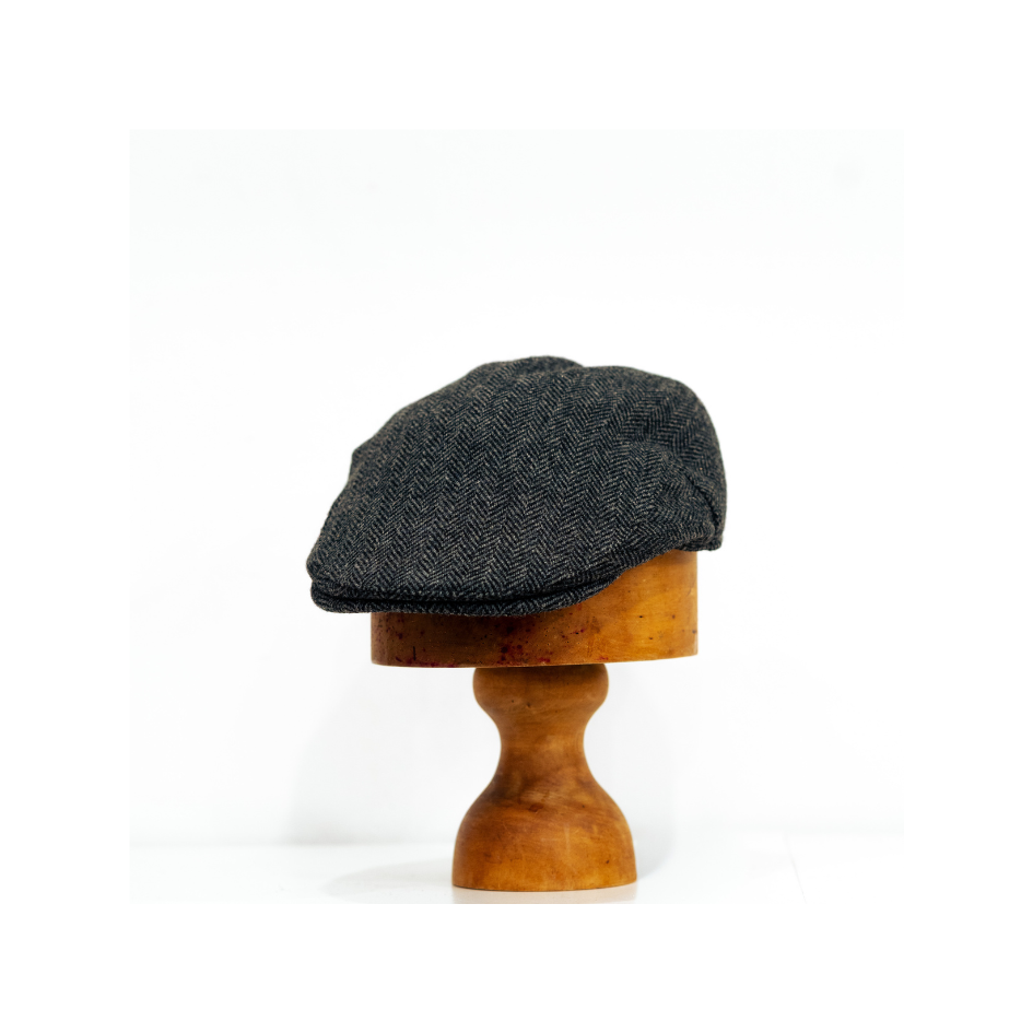 Dark Grey Black Herringbone Tweed Flat Cap Denton Mens winter from Sussex Hats by Isabella Josie