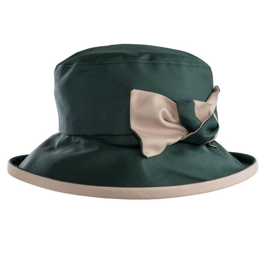 Waterproof Hat-in-a-Bag Packable Elegant ladies Hat with Side Bow & Pouch