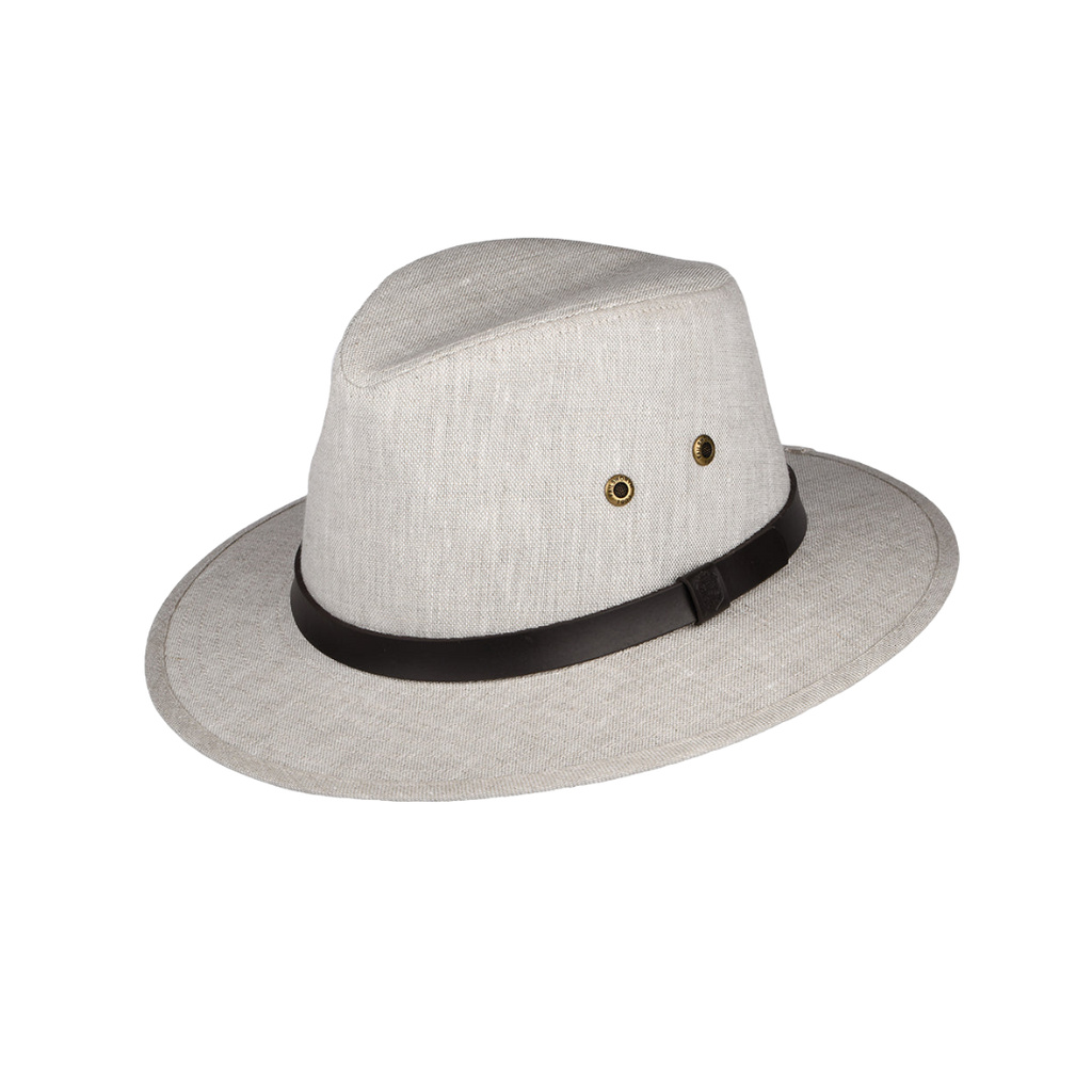 Irish Linen Safari Fedora - Khaki and Natural