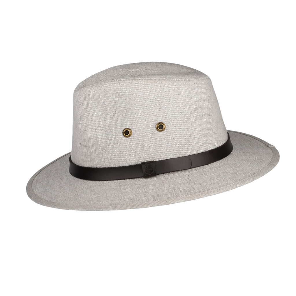 Irish Linen Safari Fedora - Khaki and Natural