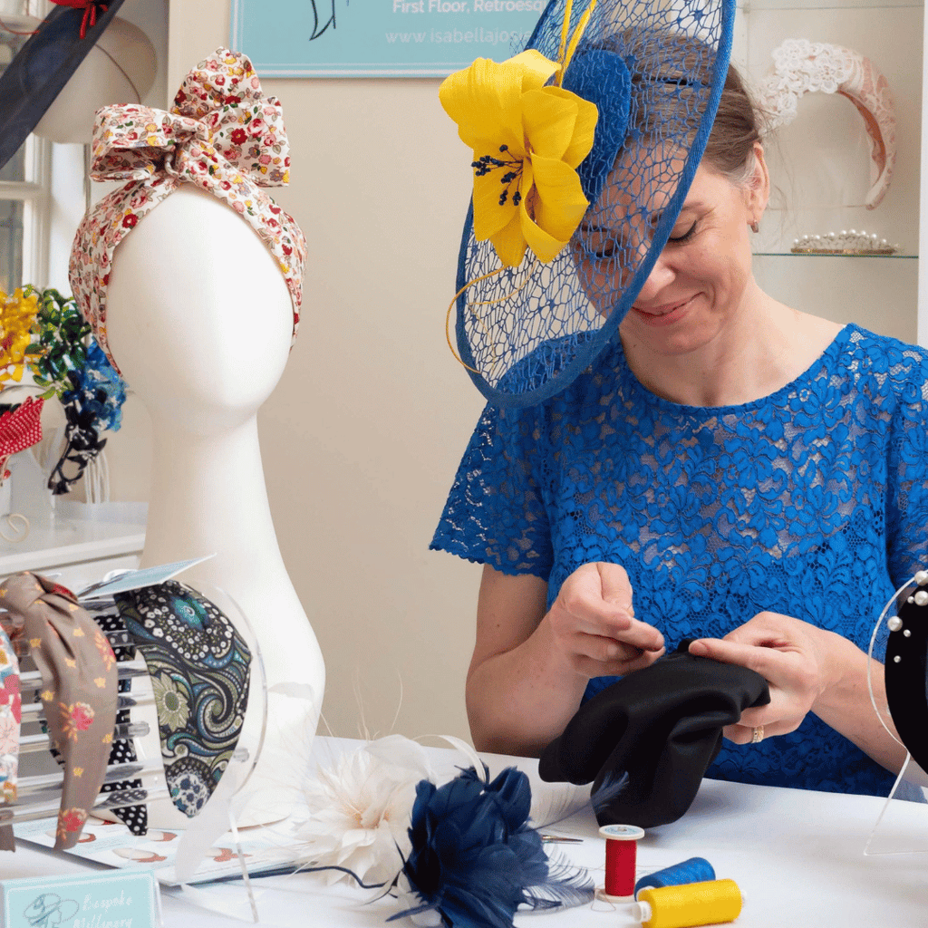 Isabella Josie, milliner and hat maker making a hat in Arundel Sussex