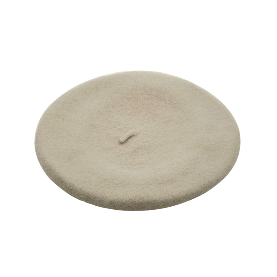 Ivory Wool Felt Beret 