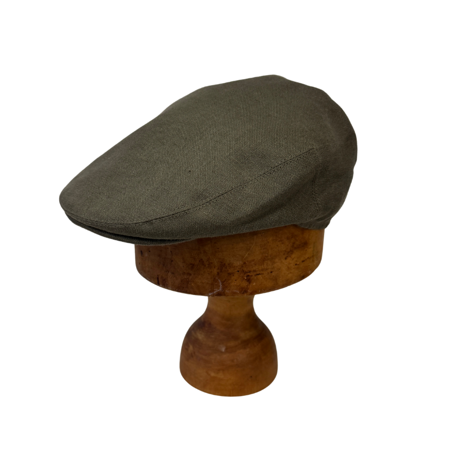 Khaki Linen Flat Cap
