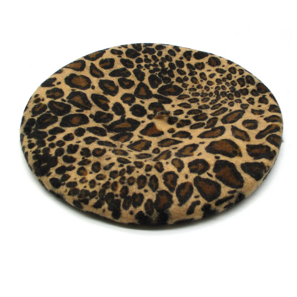 Leopard Animal Print Wool Felt Beret 