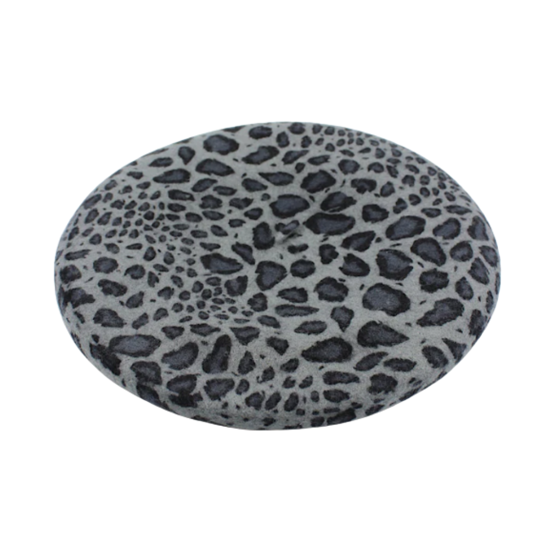 Lynx Grey Animal Print Wool Felt Beret