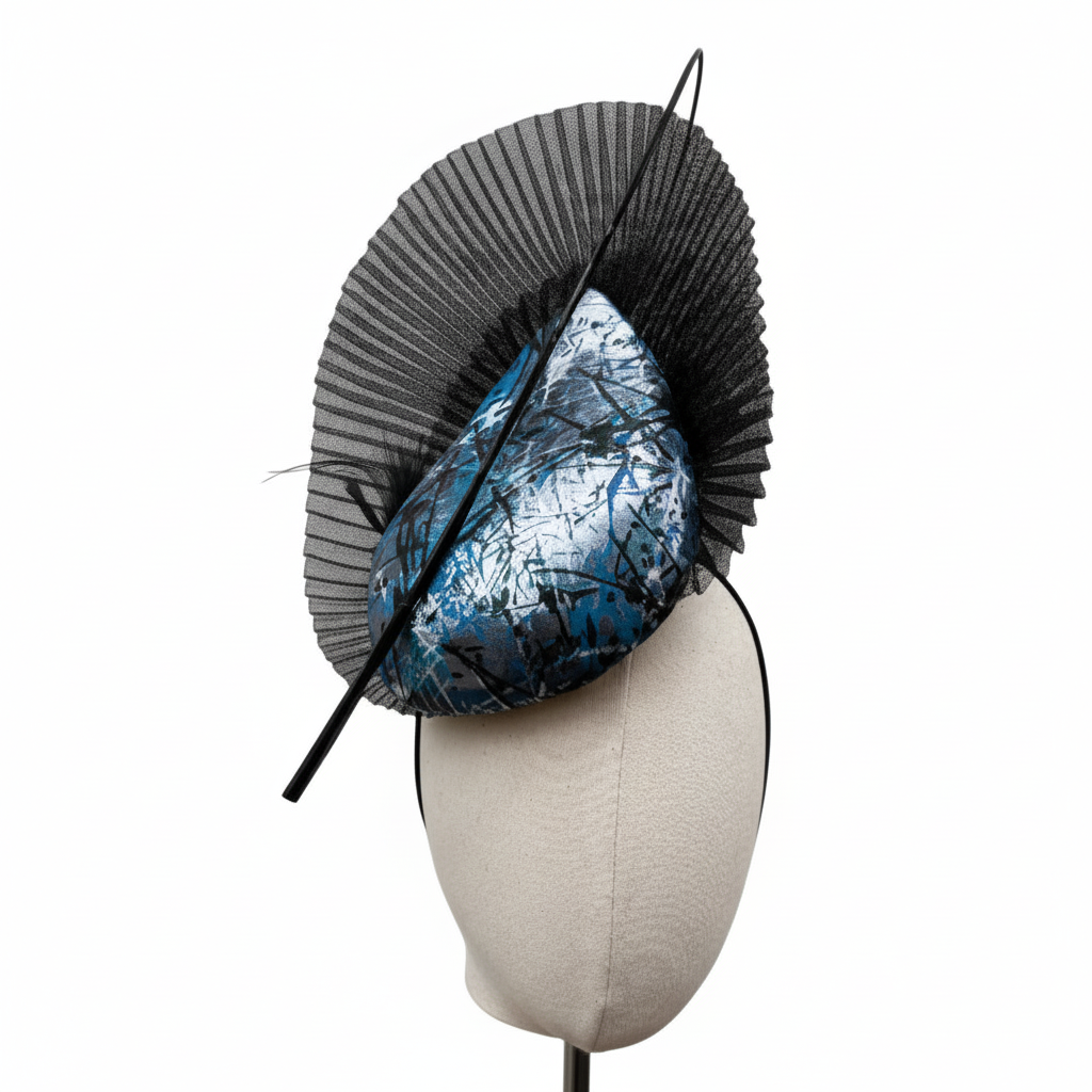 Micki: Metallic Blue, Black and Silver Teardrop Statement Hat | Isabella Josie