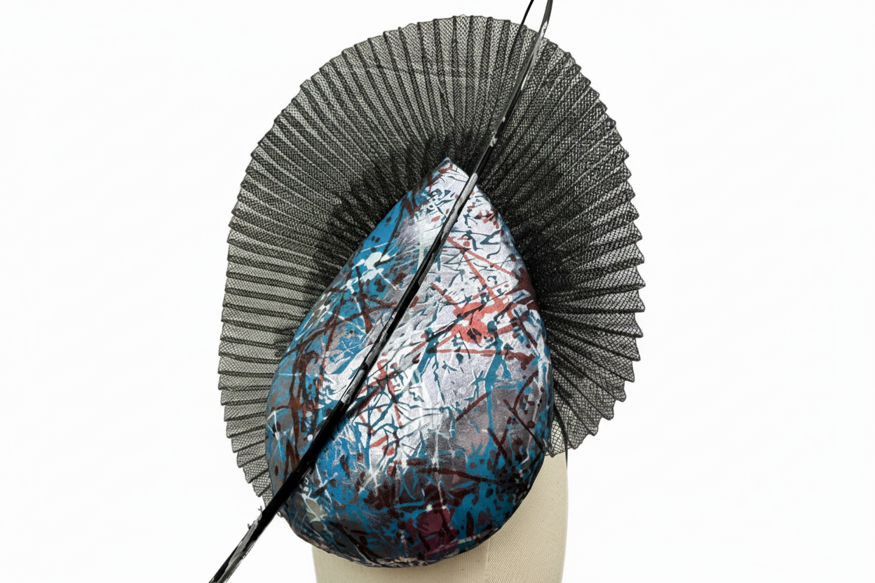 Micki: Metallic Blue, Black and Silver Teardrop Statement Hat | Isabella Josie