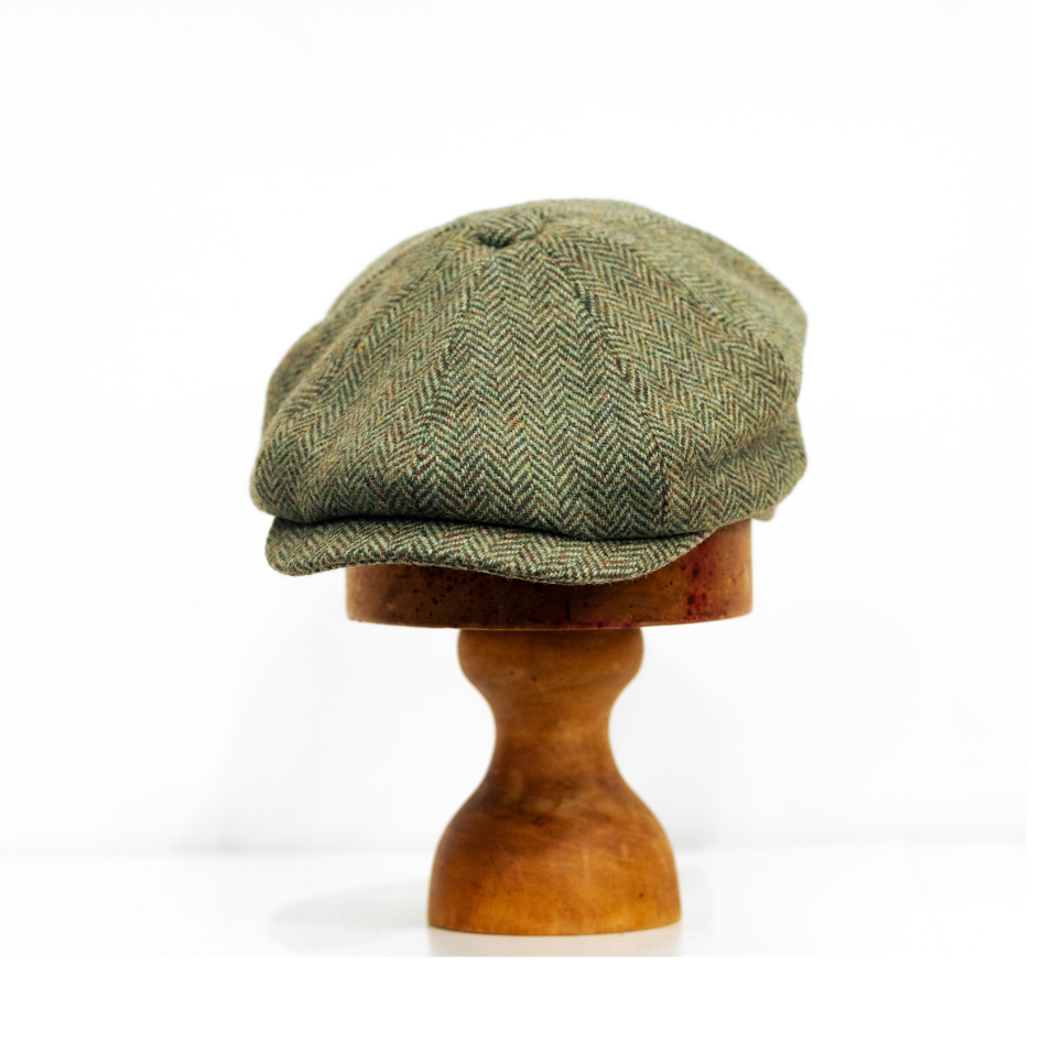 Moss Green  Herringbone Tweed Baker boy cap Denton Mens winter cap from Sussex Hats by Isabella Josie