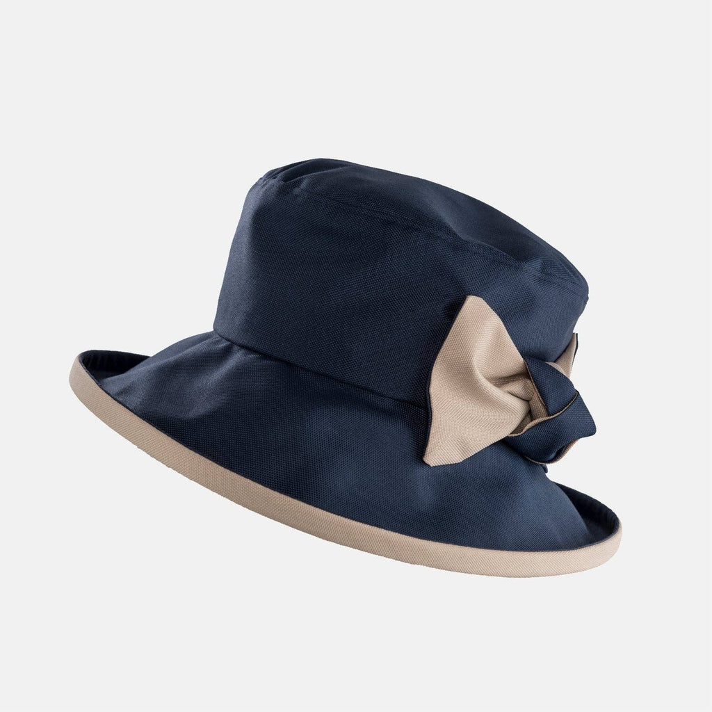 Waterproof Hat-in-a-Bag Packable Elegant ladies Hat with Side Bow & Pouch