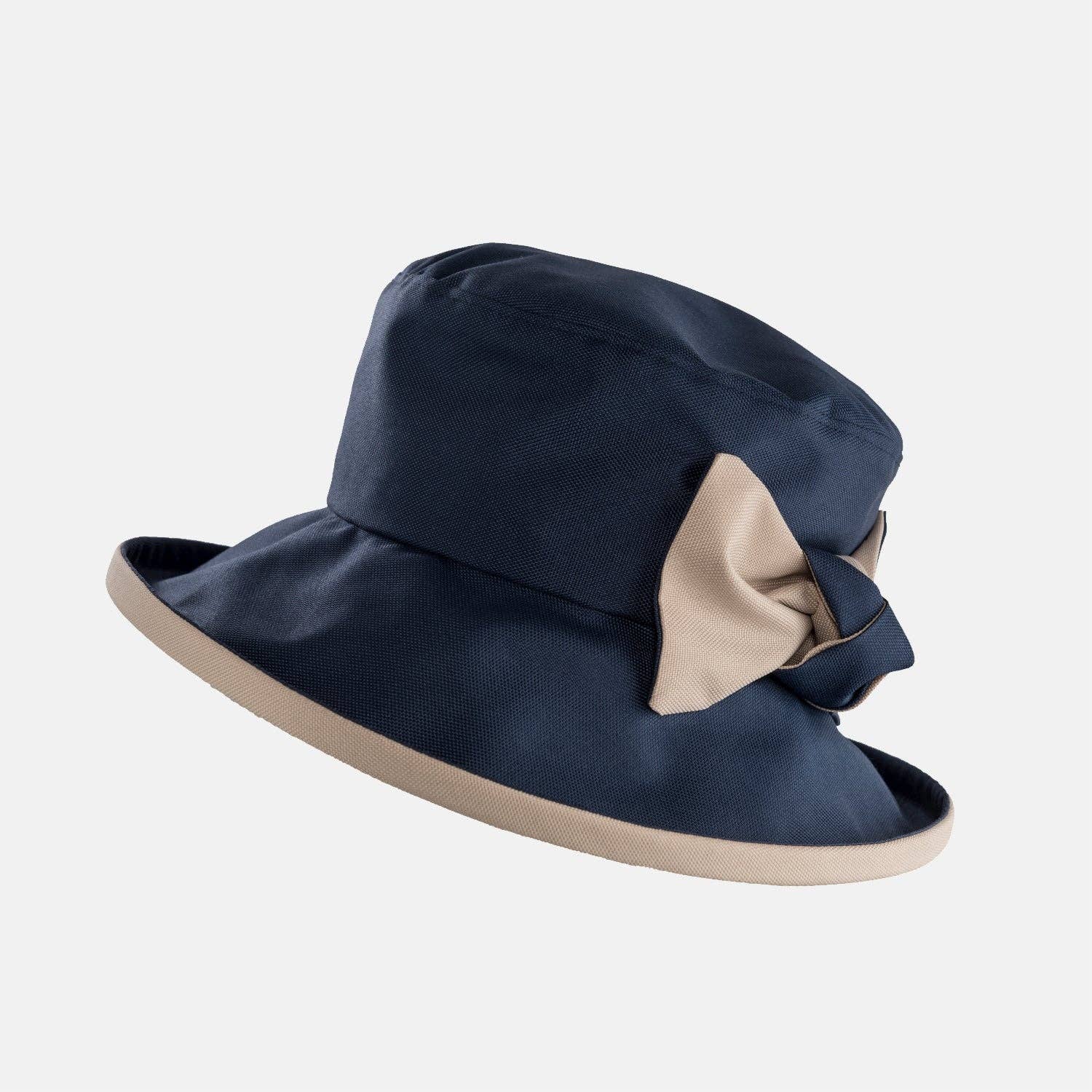 Waterproof Hat-in-a-Bag Packable Elegant ladies Hat with Side Bow & Pouch