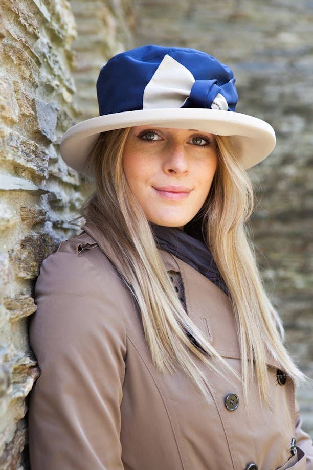 Waterproof Hat-in-a-Bag Packable Elegant ladies Hat with Side Bow & Pouch