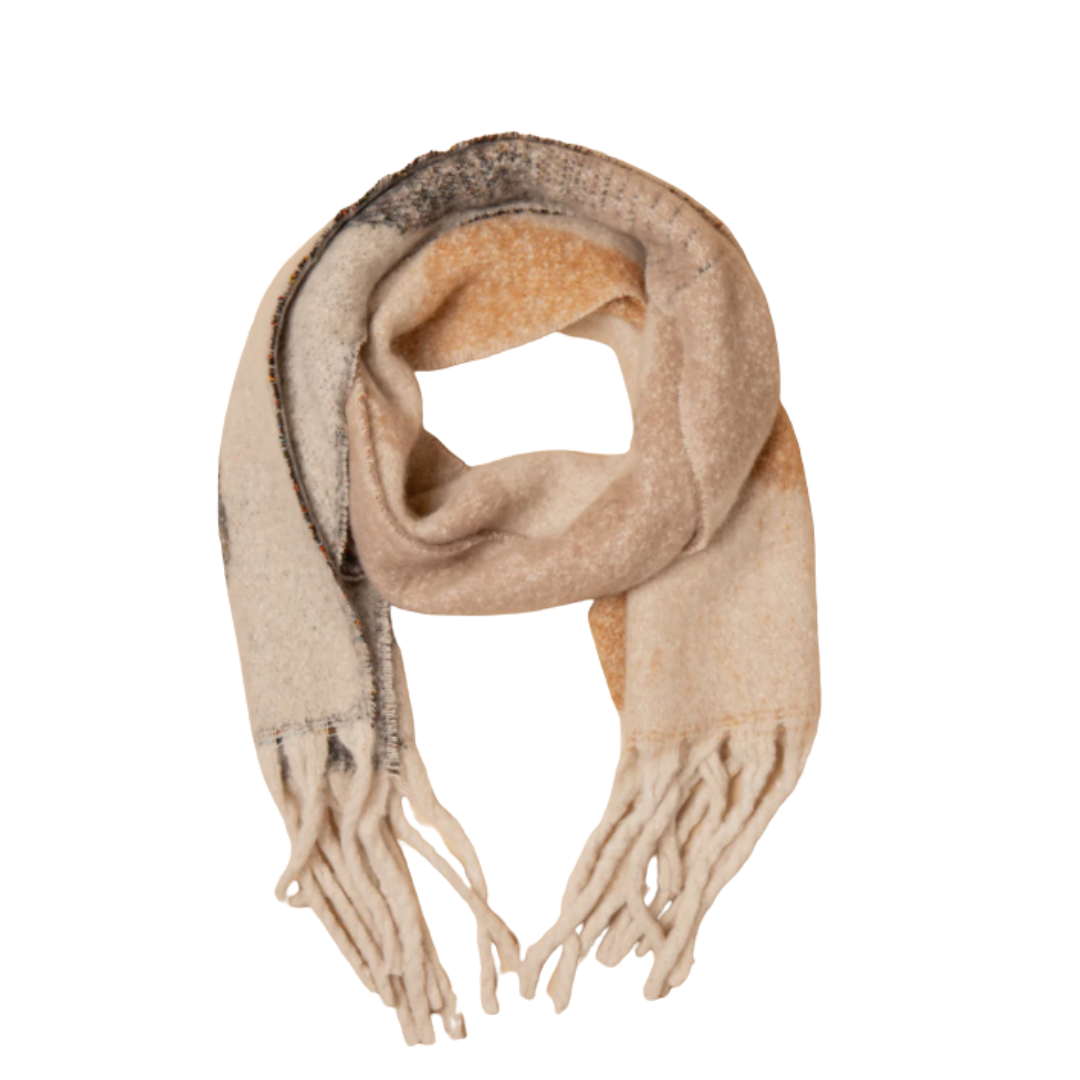 Oversized blanket scarf with tassels in Camel