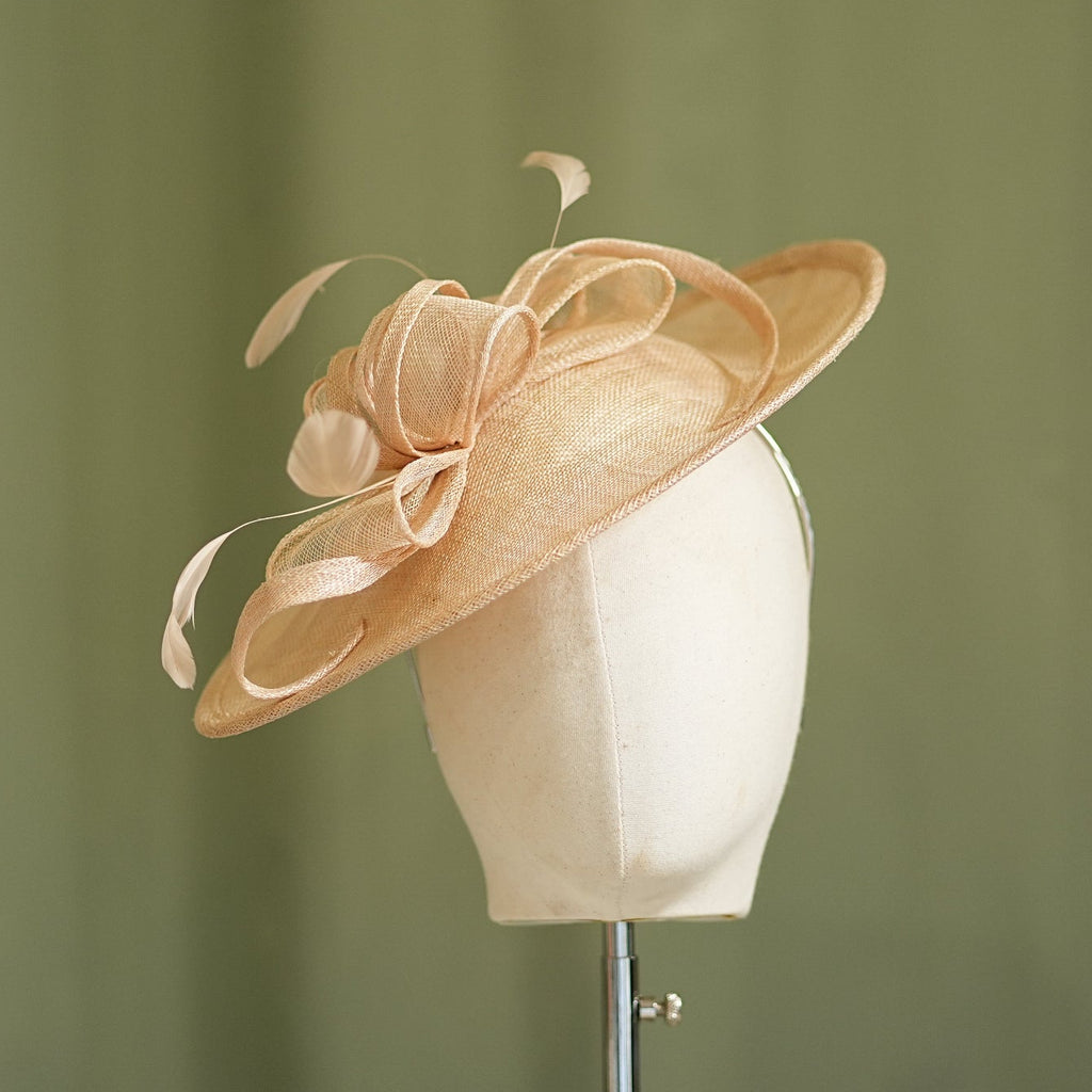 Pale Gold Travel Disc Hatinator Wedding Guest from Sussex Hats by Isabella Josie