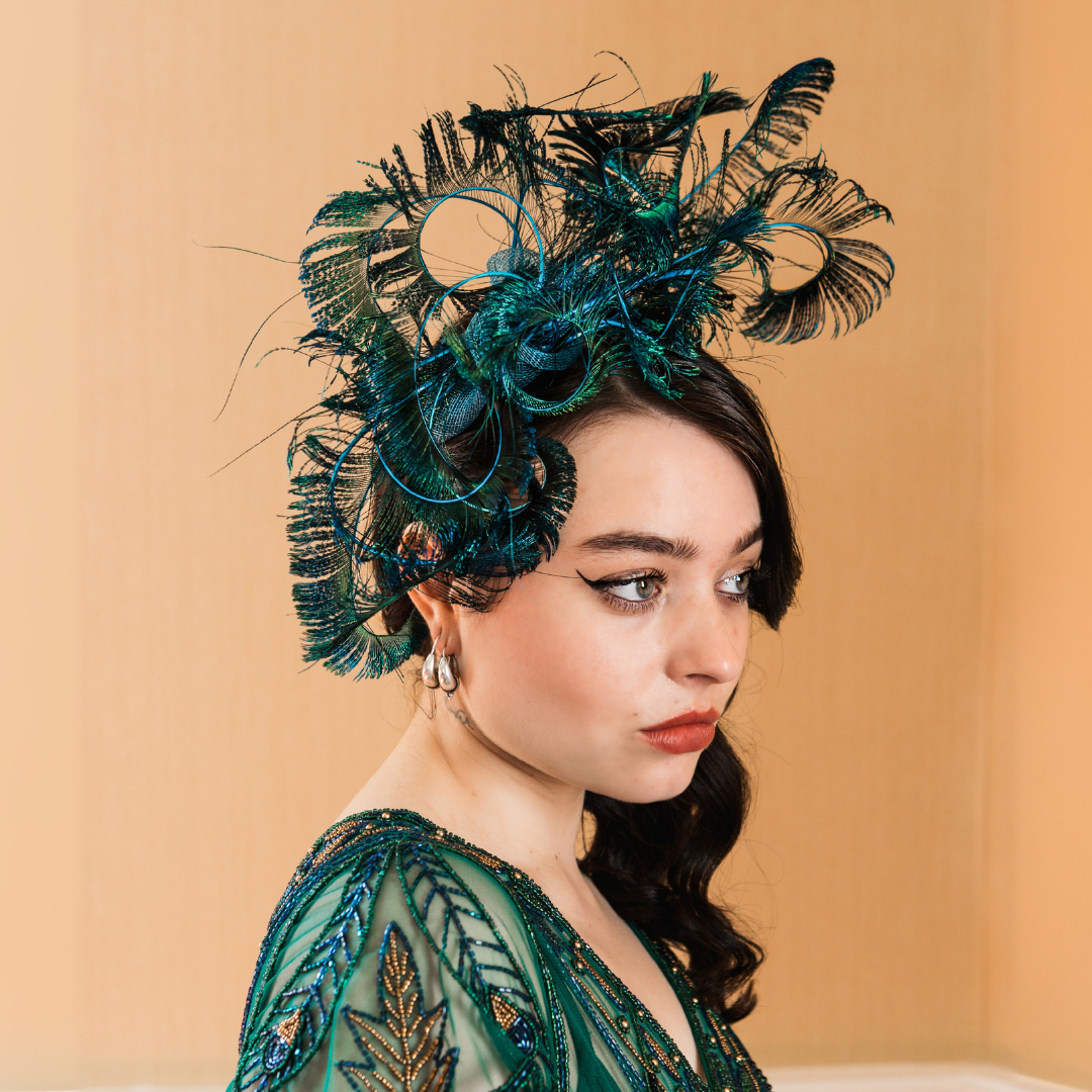 Pia: Peacock Feather Statement Fascinator | Isabella Josie