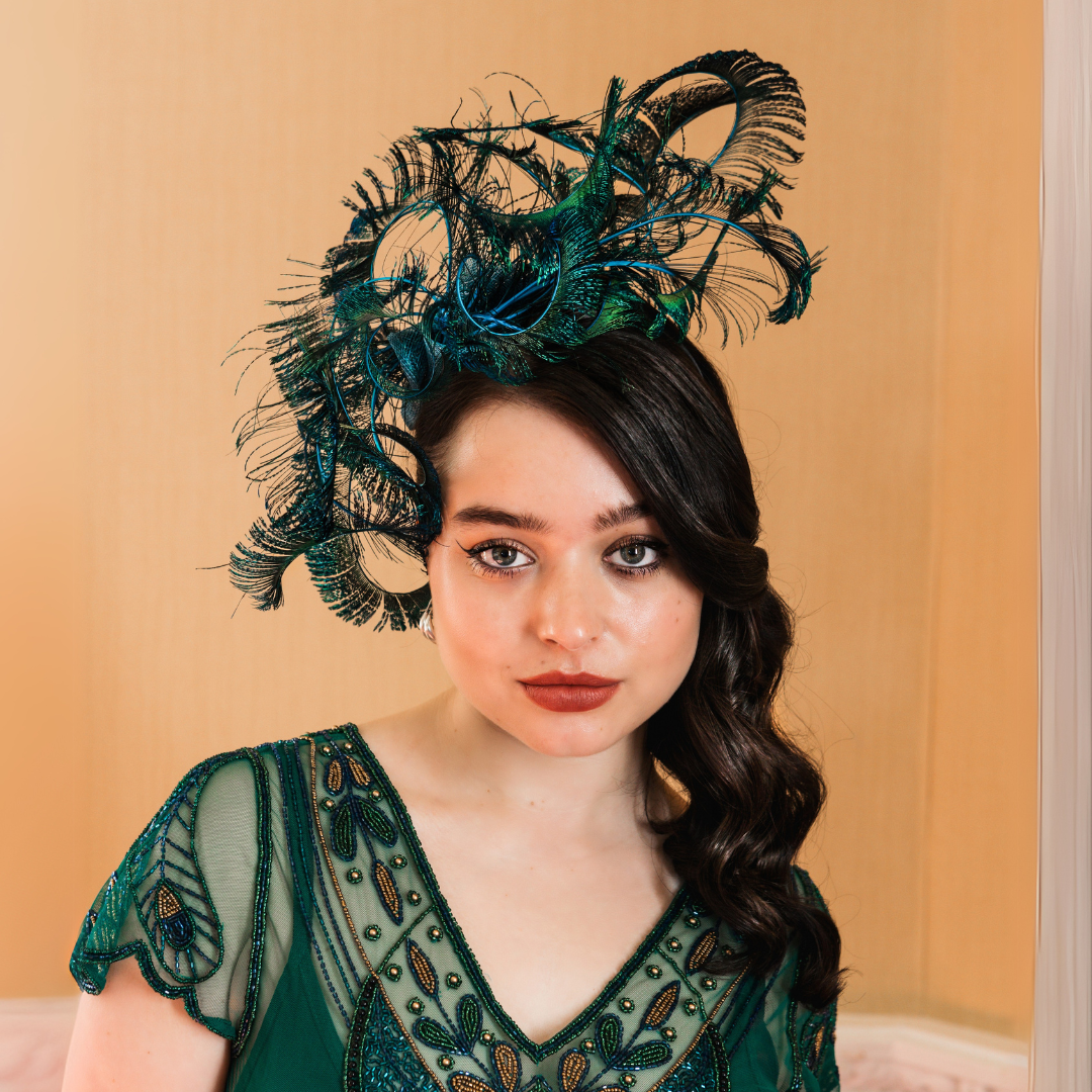 Pia: Peacock Feather Statement Fascinator | Isabella Josie
