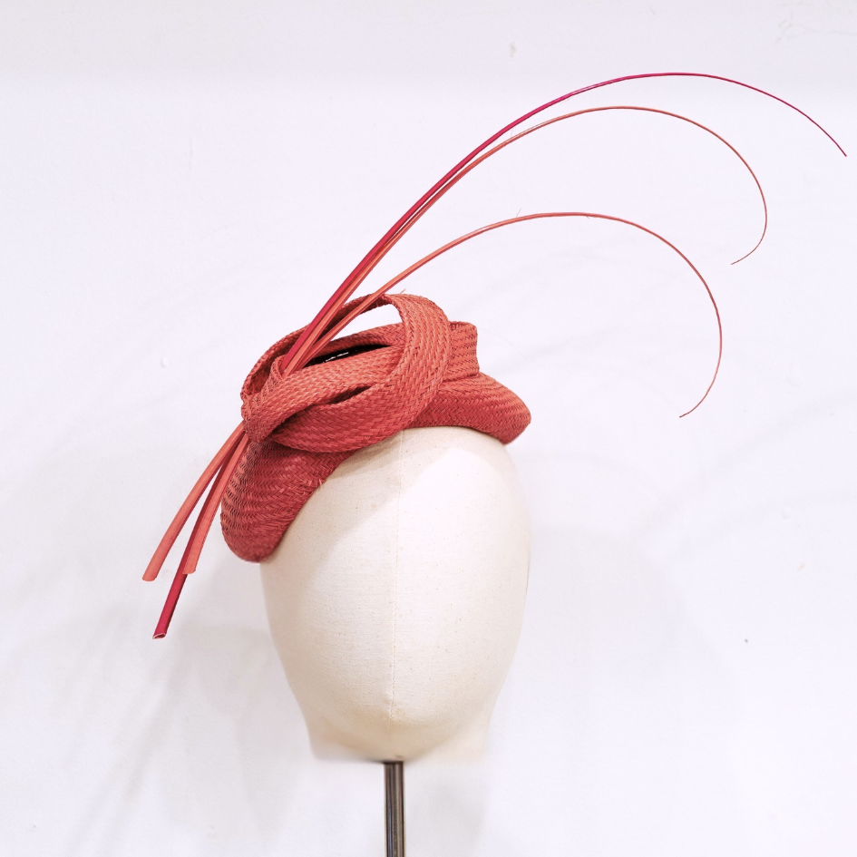 Penny Coral Pink Asymmetric Cocktail Hat | Isabella Josie