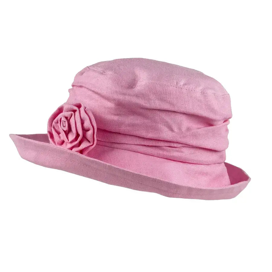 Linen Cloche Hat with Flower Brooch
