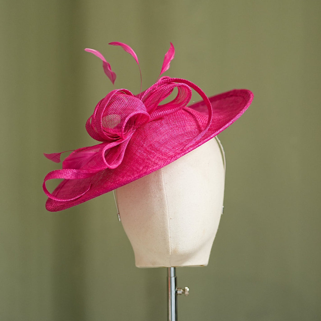 Raspberry Travel Disc Hatinator Wedding Guess Hat from Sussex Hats by Isabella Josie