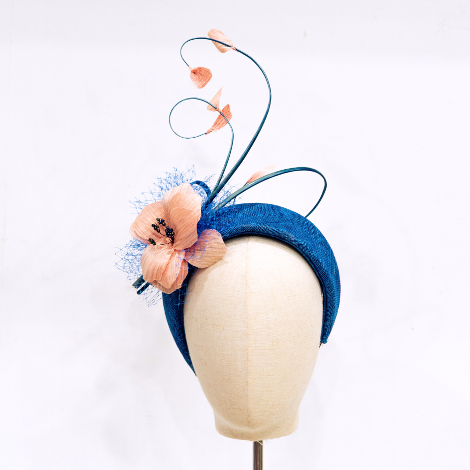 Royal Blue Halo Headpiece with pink floral detail