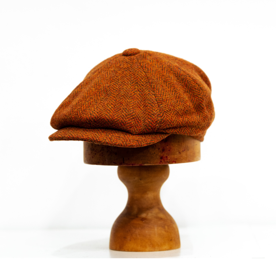 Rust Herringbone Tweed Baker boy cap Denton Mens winter cap from Sussex Hats by Isabella Josie