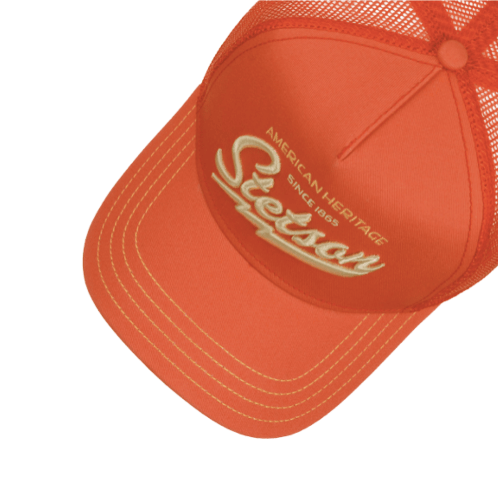 Coral Orange cap with Stetson logo from Isabella Josie at Sussex Hats