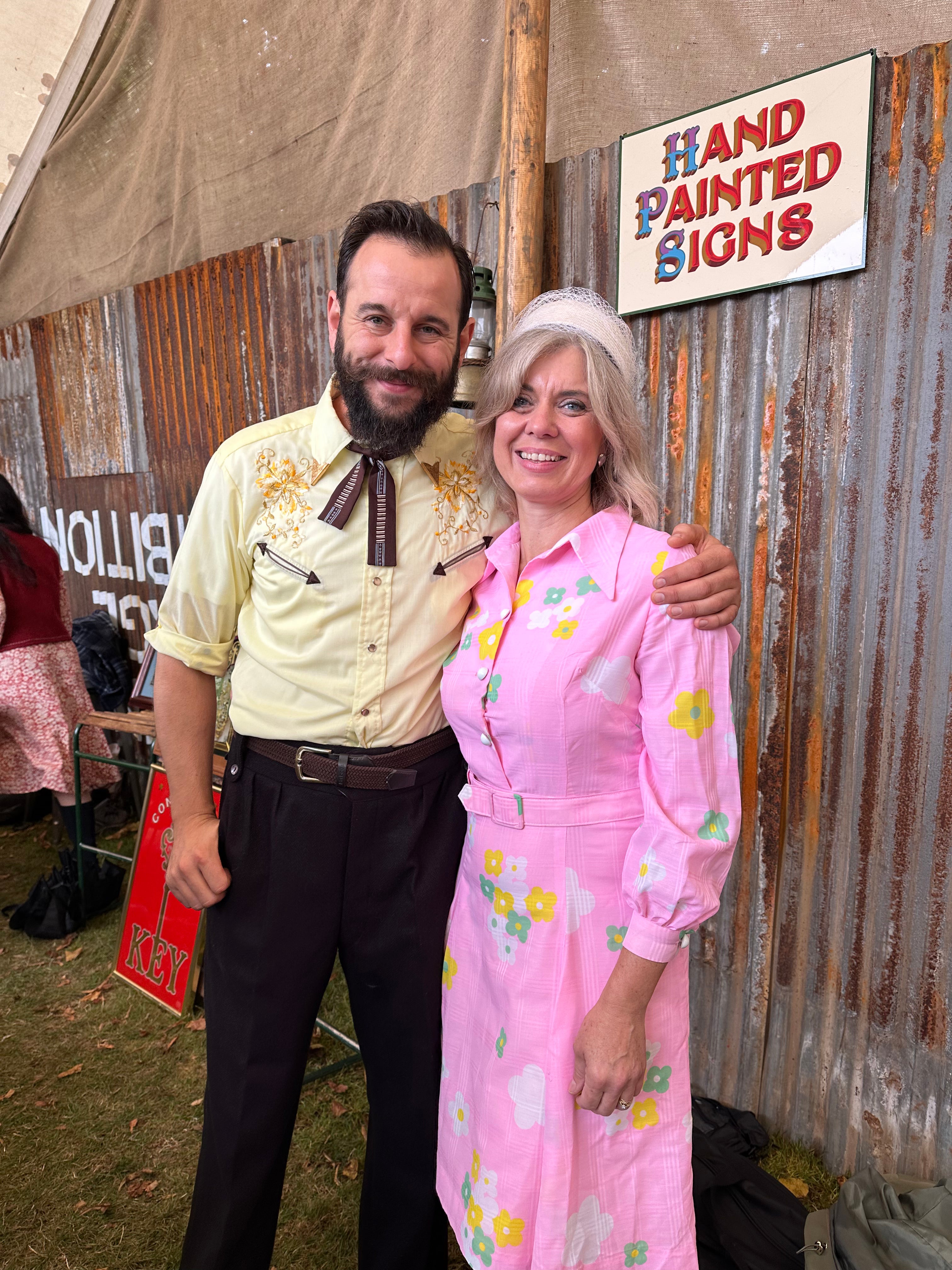 Isabella Josie delivering hat restoration workshop at Goodwood Revival with Dominic Chinea at Revive and Thrive