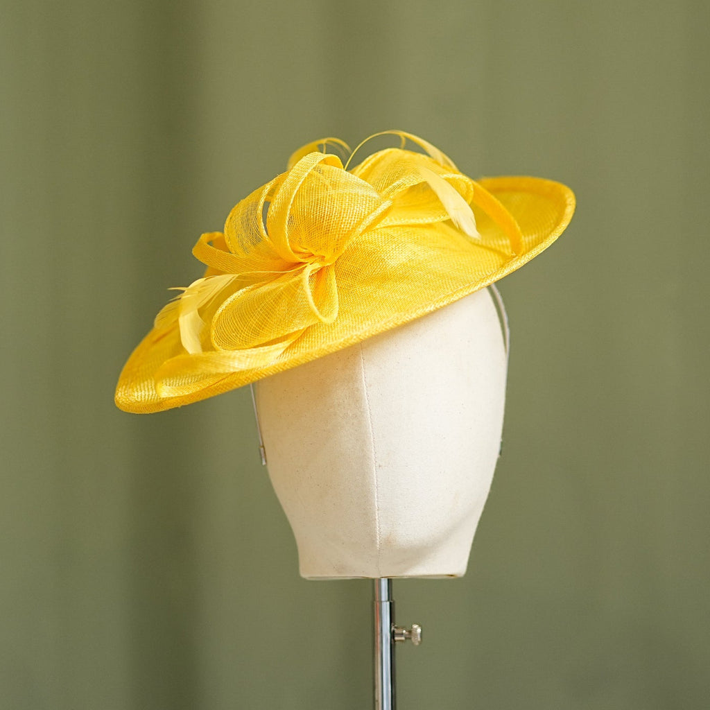 Yellow Travel Disc Hatinator Wedding Guest from Sussex Hats by Isabella Josie